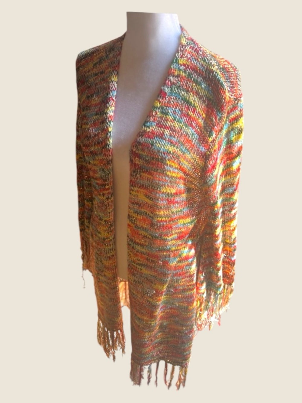EASEL LABEL VTG MULTIColor Mini Sequin Hippie Style Cardigan with Bell Sleeves M